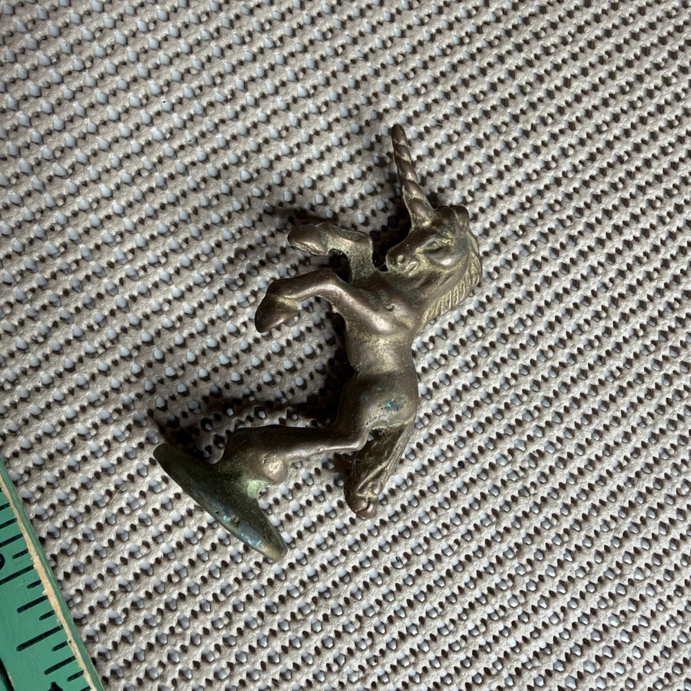 Vintage Solid Brass Rearing Unicorn Figurine Small Mythical Statue Decor 3"